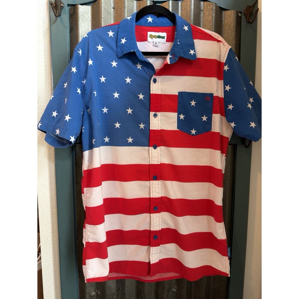 Tipsy Elves American Flag Button Down Shirt Memorial Day Fourth of July Size XL